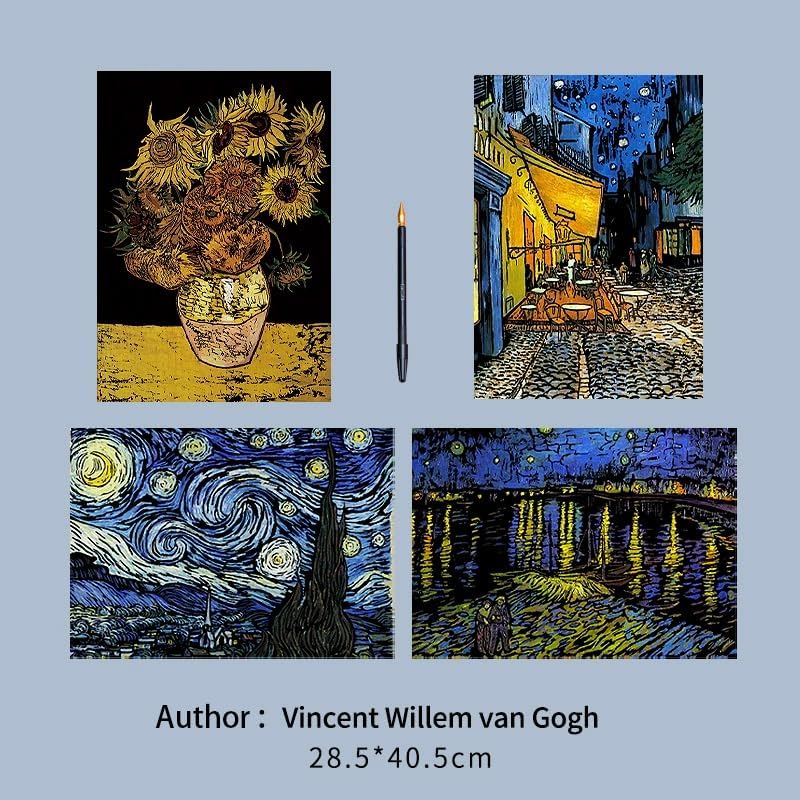 Ryoma Scratch Art Painting Scratch Paper Rainbow Painting Sketch Pads DIY Art Craft Set， 4 Pcs Vincent Van Gogh Engraving and 24Pcs Classic Landmarks and Animal Series for Kids & Adults with 3 Tools - Image 2